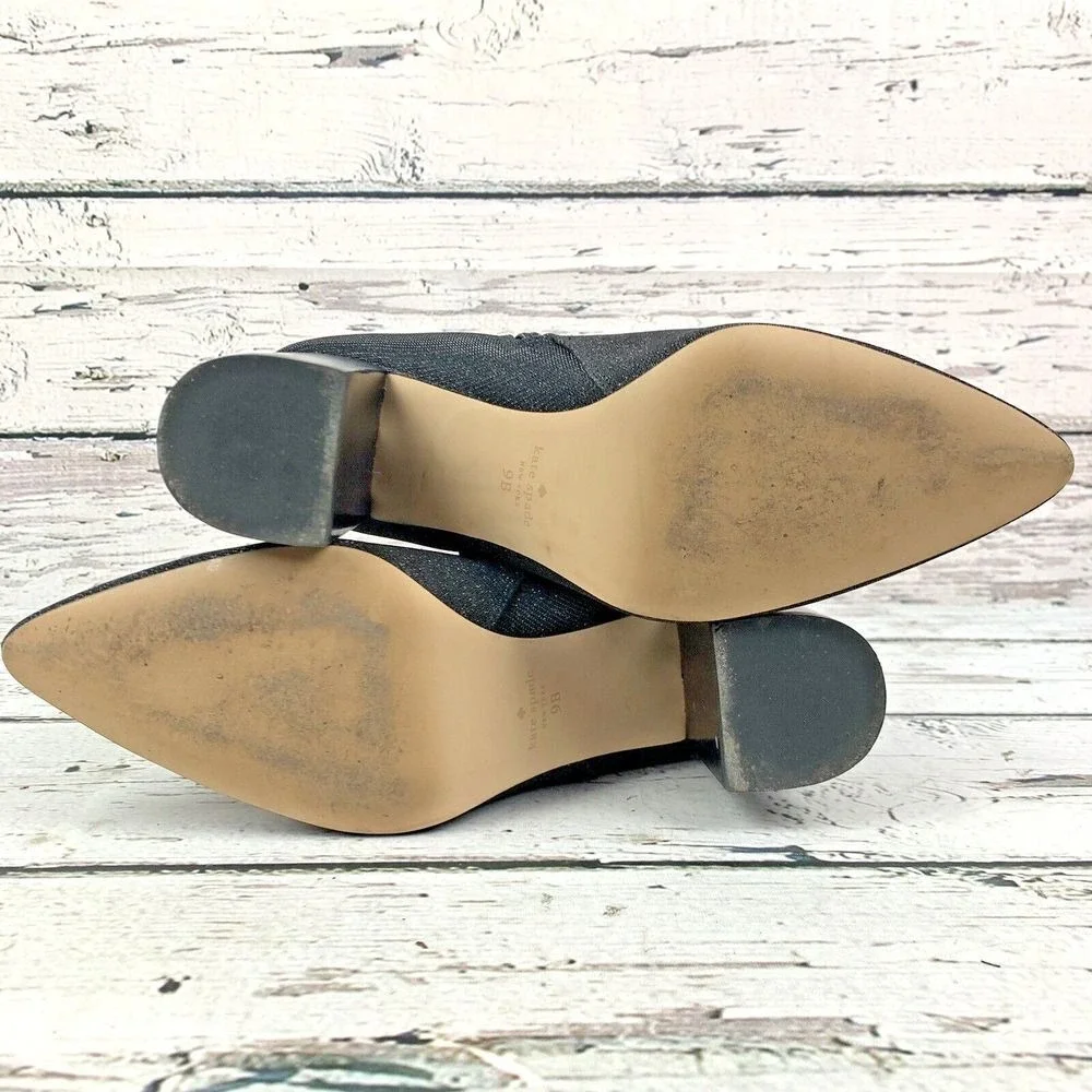 Kate Spade New‎ York Women's Pointed Toe Black Glitter Heeled Booties [Size 9 B]